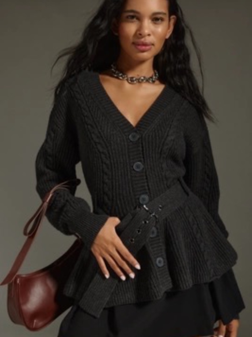 NWT Anthropologie Maeve Belted Cable Cardigan L